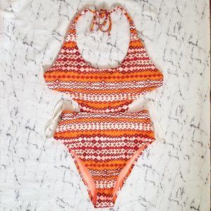 Aerie Orange Monokini One Piece Swimsuit cutouts